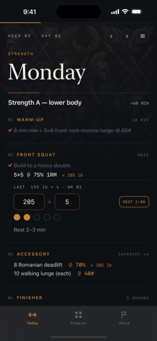 Fit for Sparta — the Today screen, week five, day one